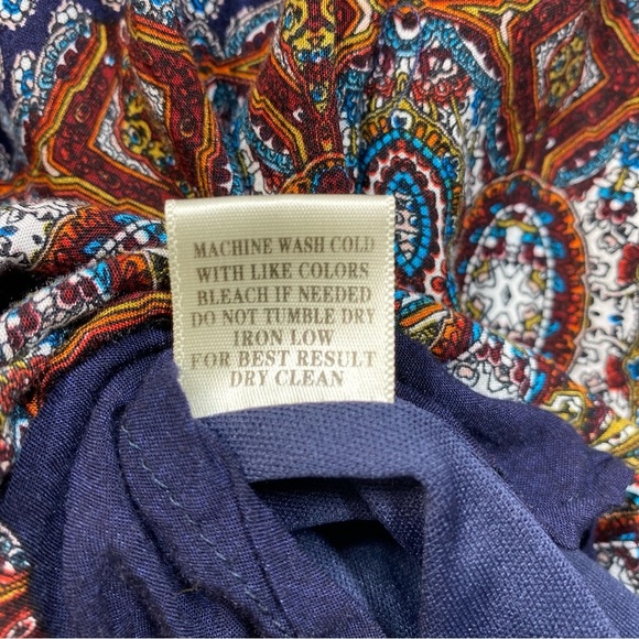 Anna Grace Dress Small Blue Boho Western Print Rayon Long Sleeve Lined - Picture 11 of 13